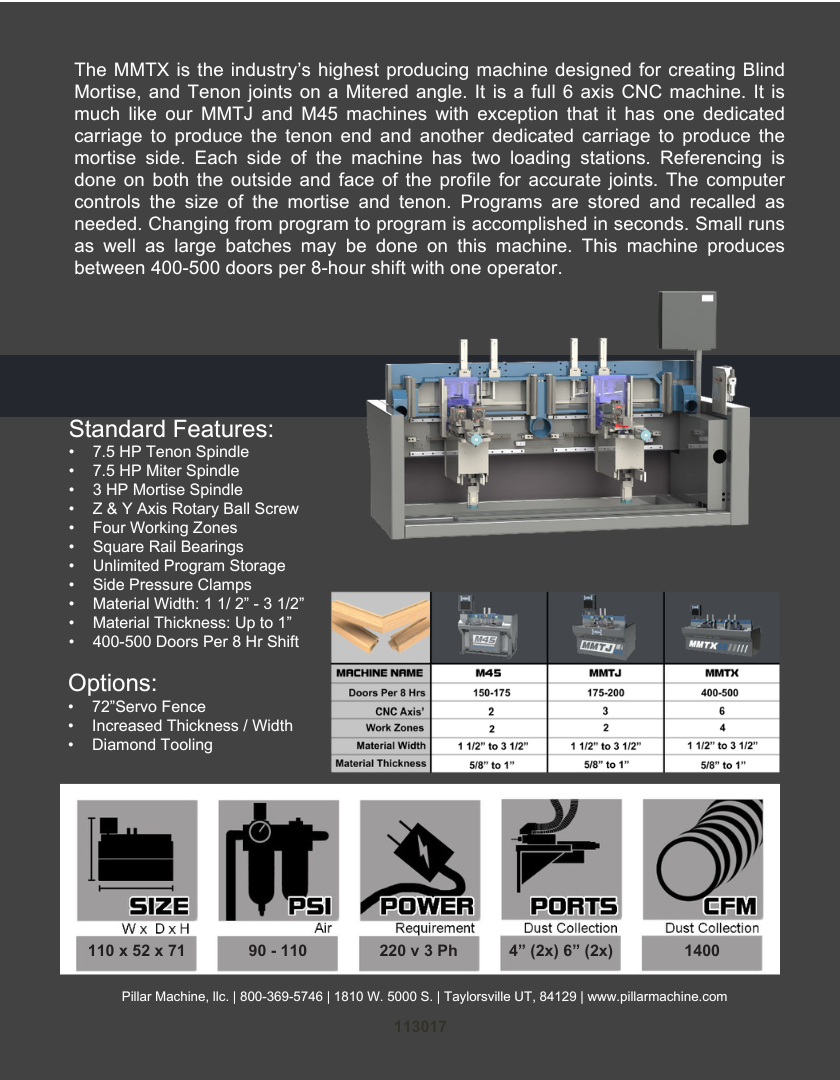 Pillar 6-Axis Miter, Mortise, Tenon Machine Center