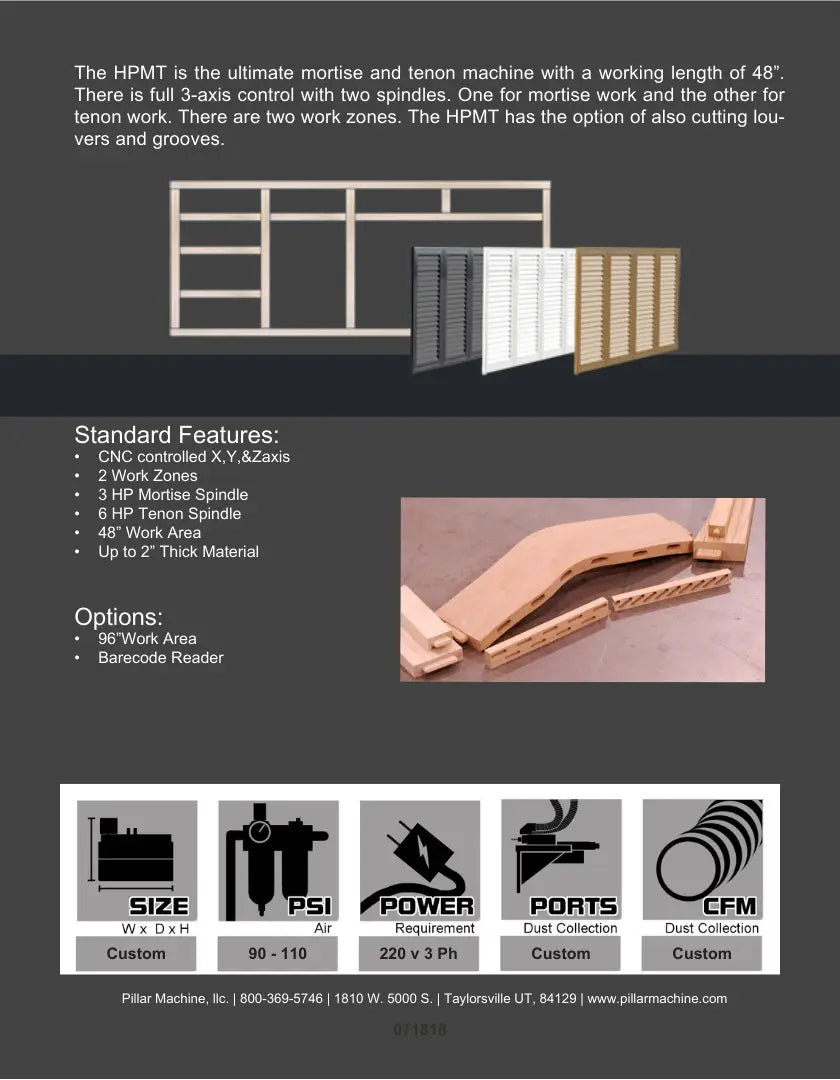 Pillar Horizontal Bore, Dowel, and Panel Grooves Sheffield Machinery Direct