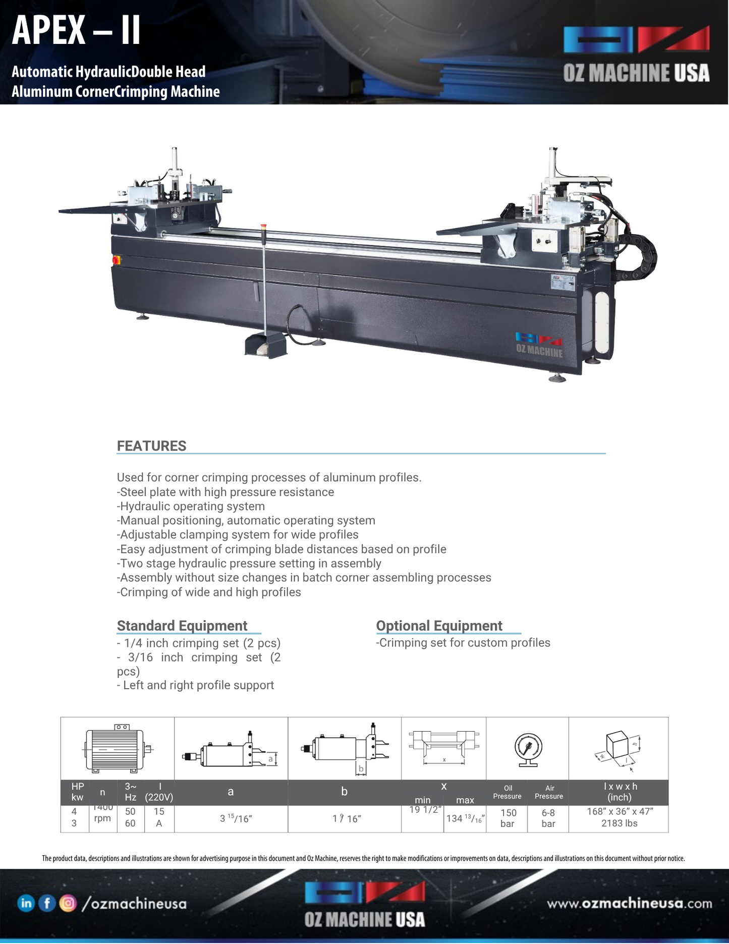 APEX II Double Head Aluminum Corner Crimping Machine