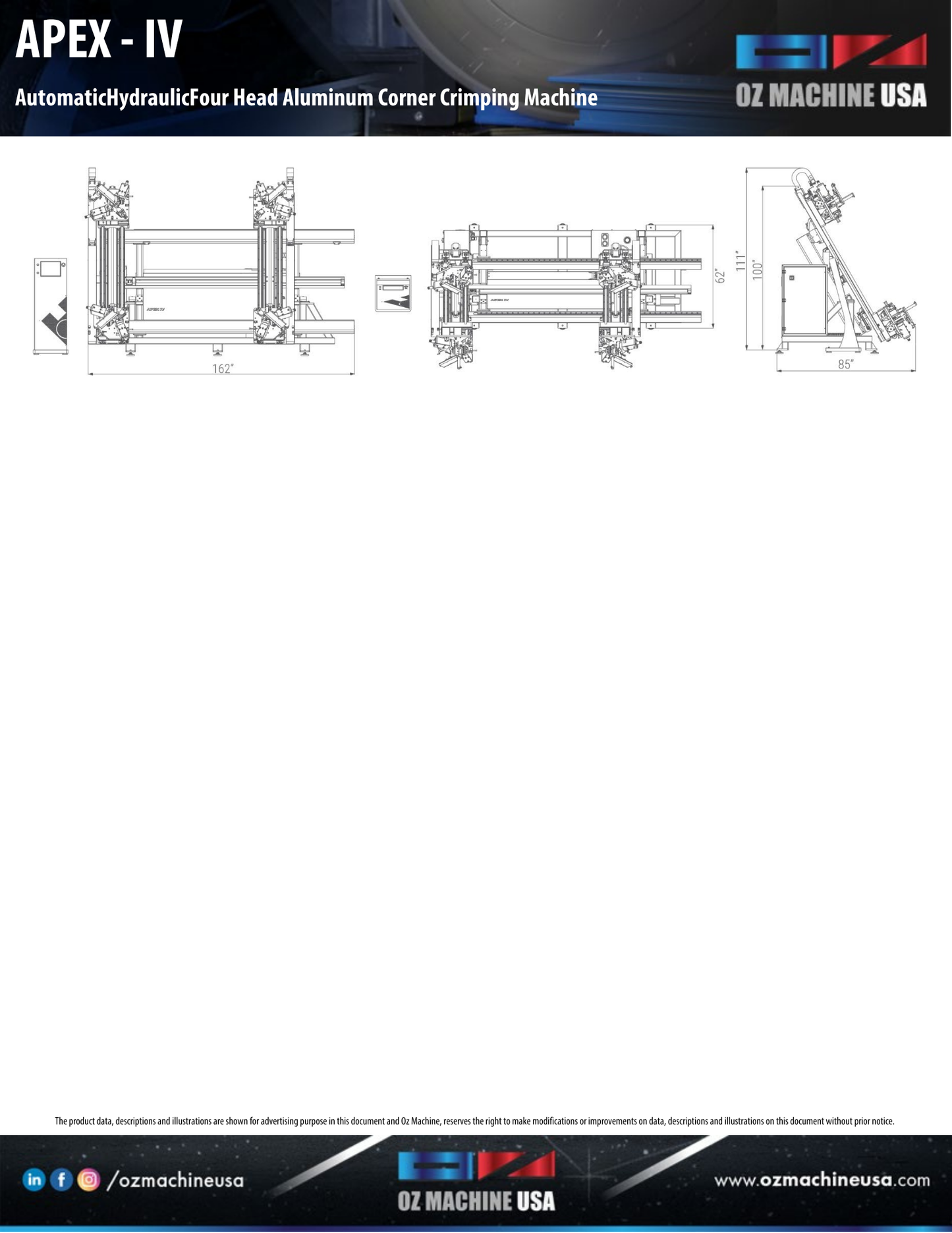 APEX IV Automatic Hydraulic Four Head Aluminum Corner Crimping Machine