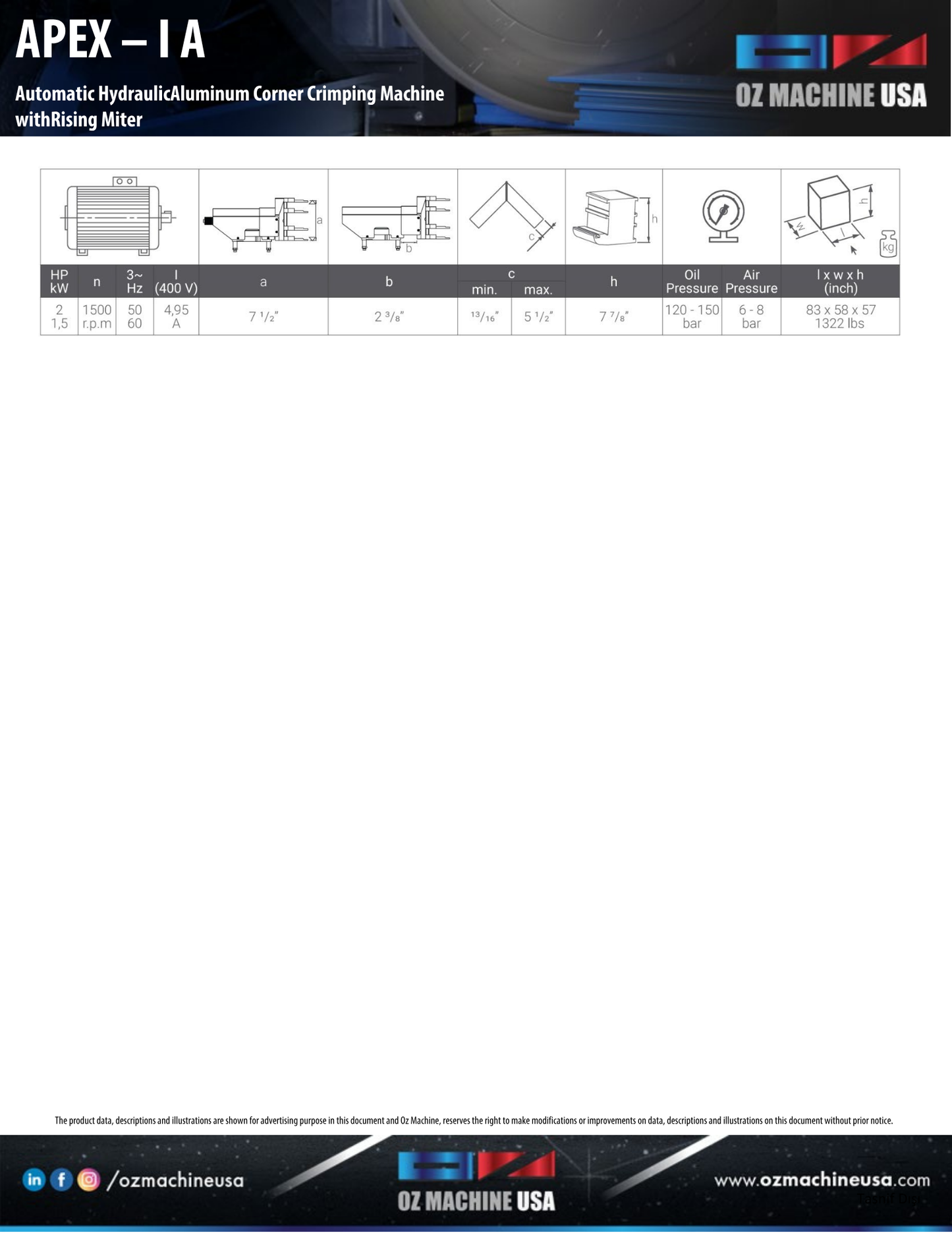 Apex - IA - Crimpadora hidráulica automática de esquinas de aluminio con inglete ascendente