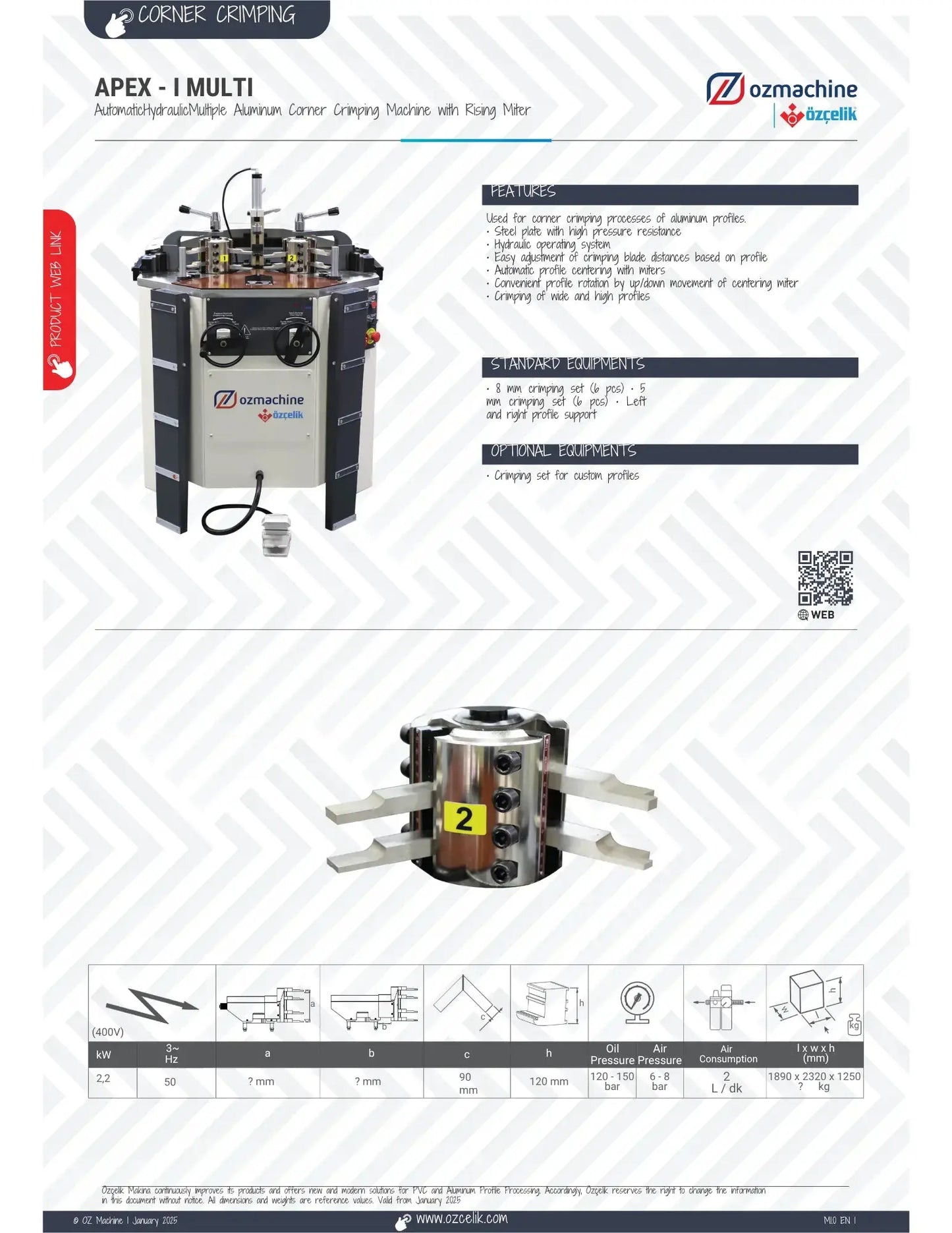 APEX I MULTI Automatic Hydraulic Aluminum Corner Crimping Machine OZ Machine USA