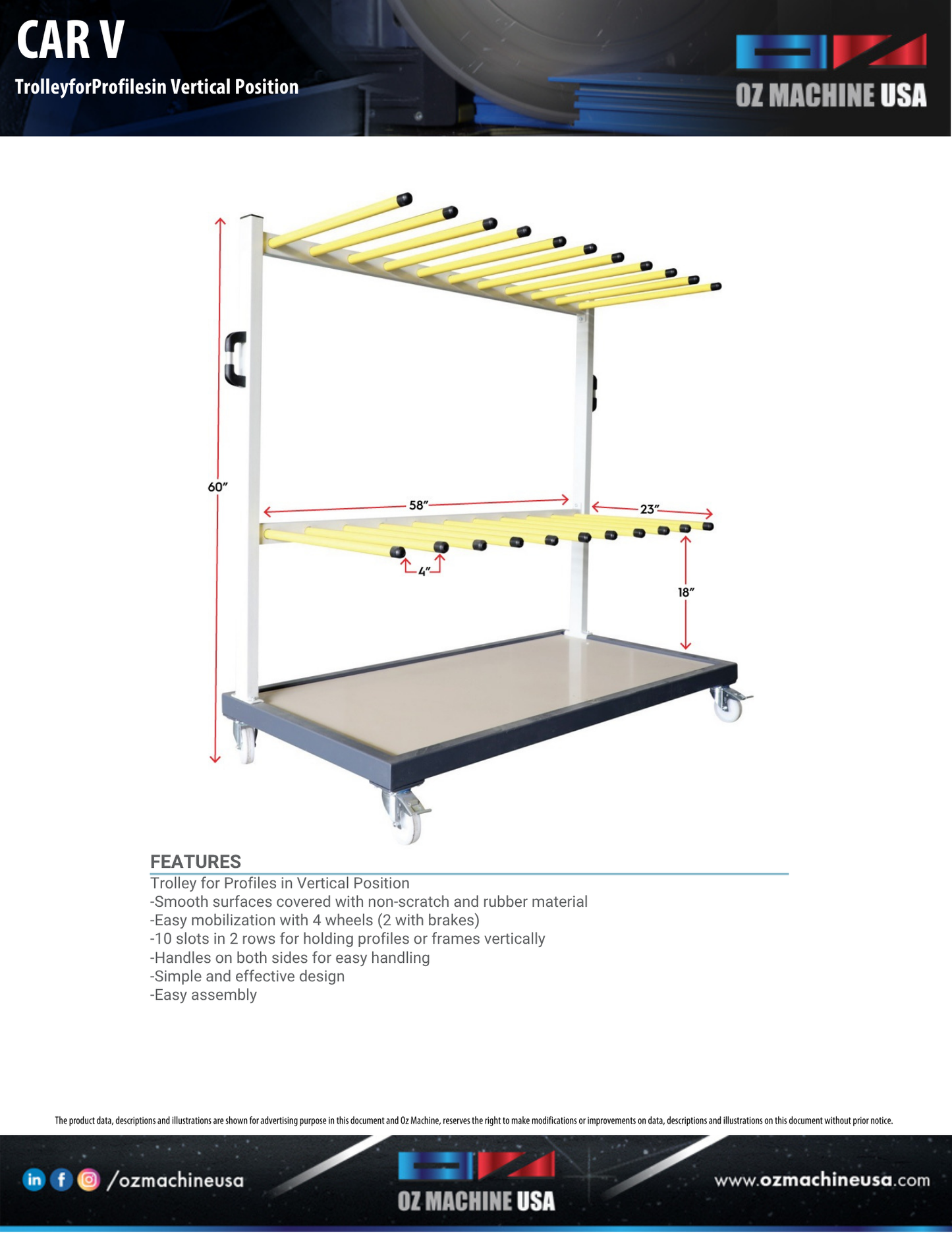 Cart V Trolley for Profiles in Vertical Position