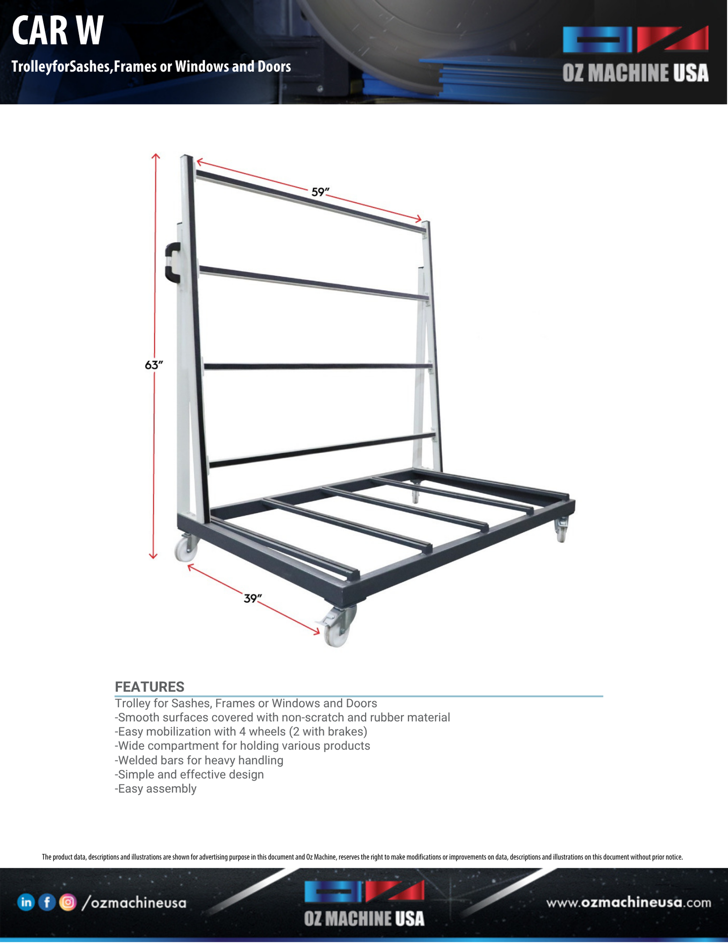 Cart W Trolley for Sashes, Frames or Windows and Doors