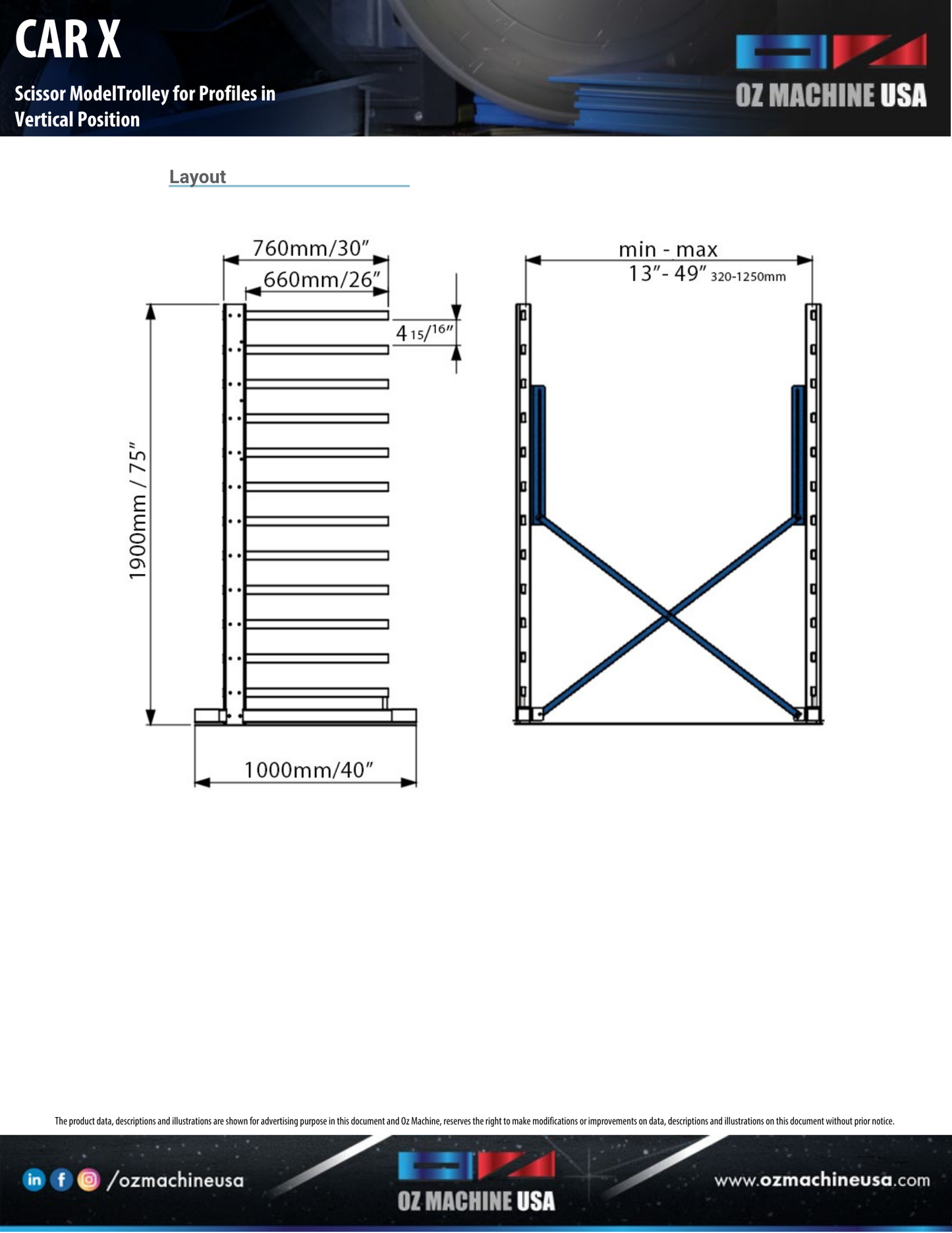 Cart X Scissor Model Trolley for Profiles in Vertical Position