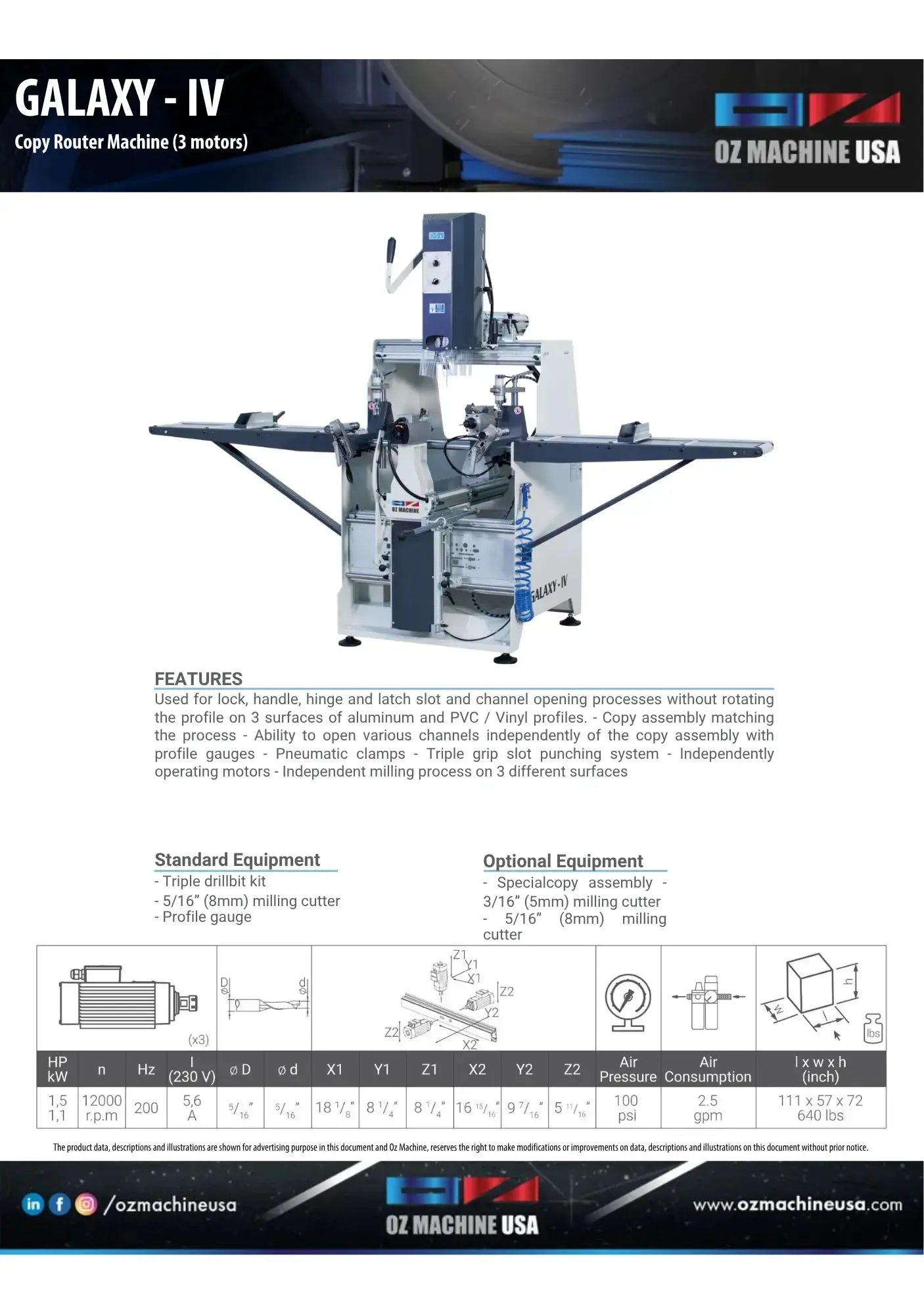 GALAXY IV Copy Router (3 Motors) OZ Machine USA