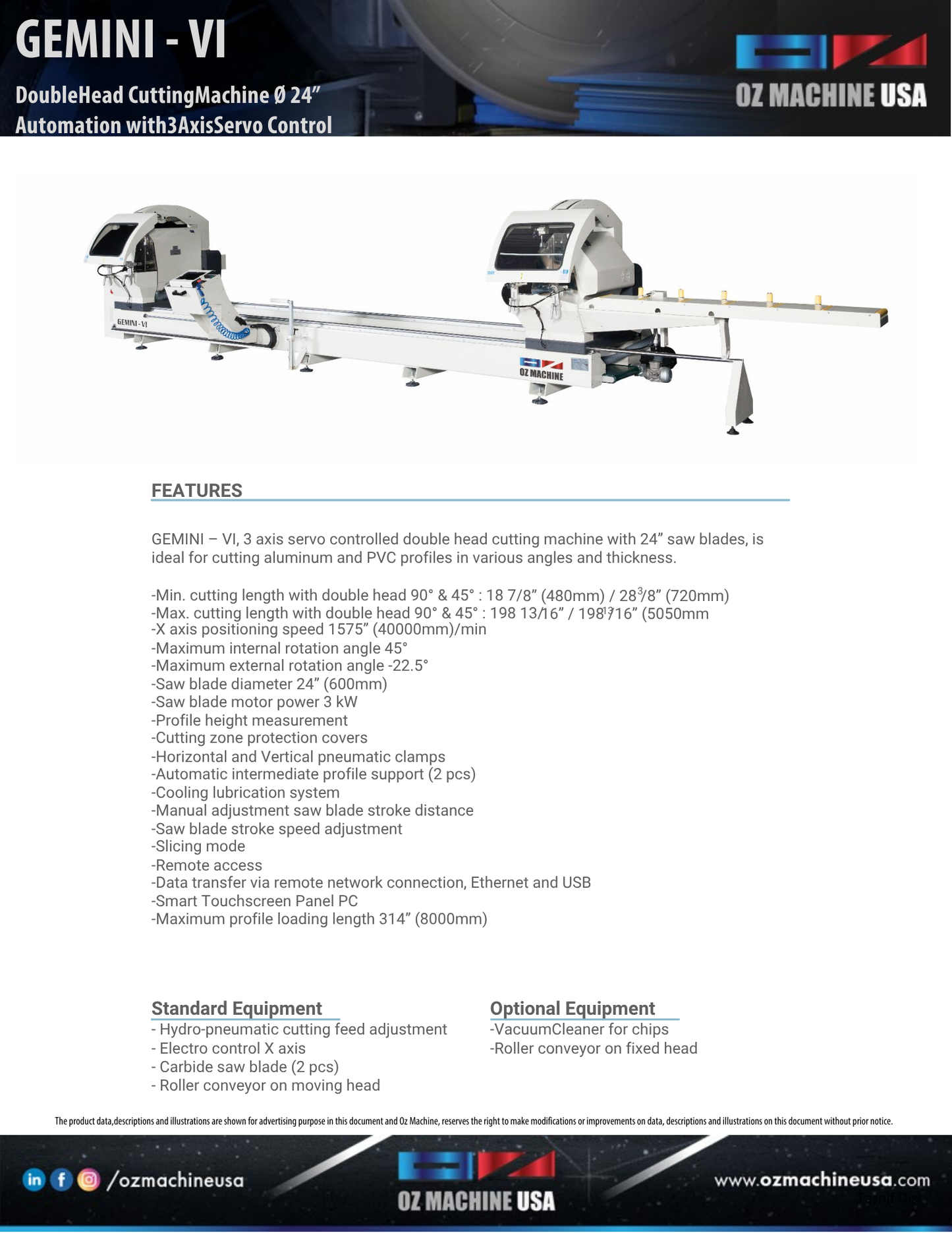 GEMINI - VI Double Head Cutting Machine 24″ Blade – Automation with 3 Axis Servo Control