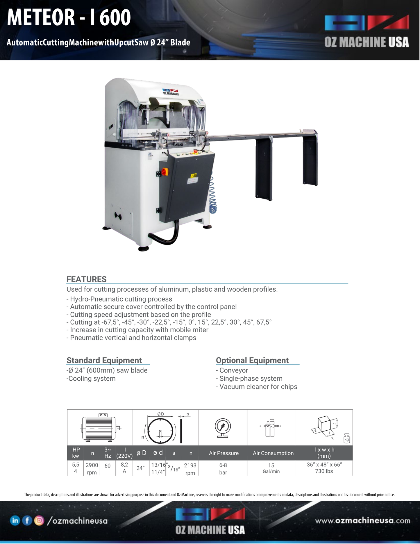 METEOR - I 600 Upcut Saw with 24″ Blade