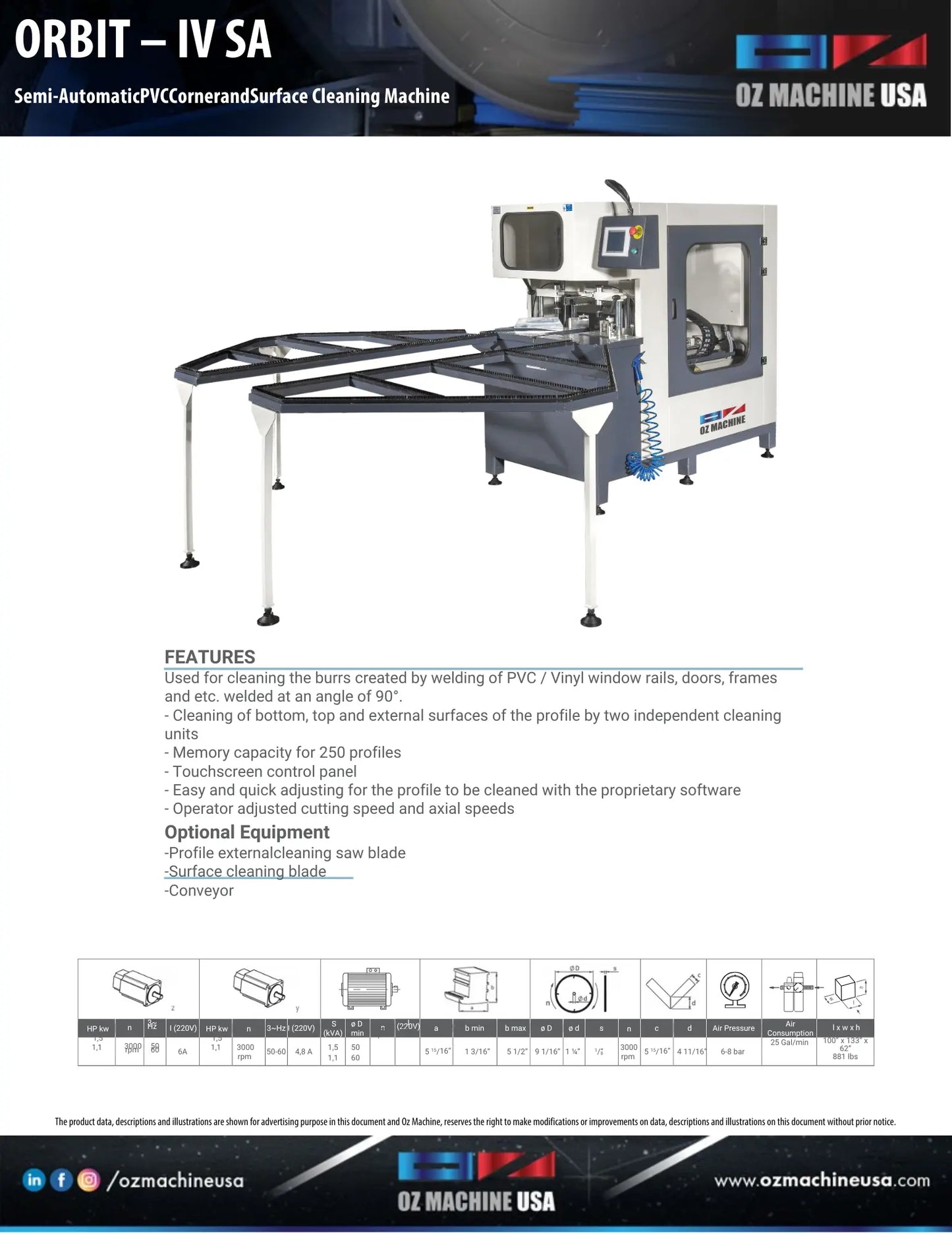 ORBIT - IV SA Semi-Automatic PVC Corner and Surface Cleaning Machine OZ Machine USA