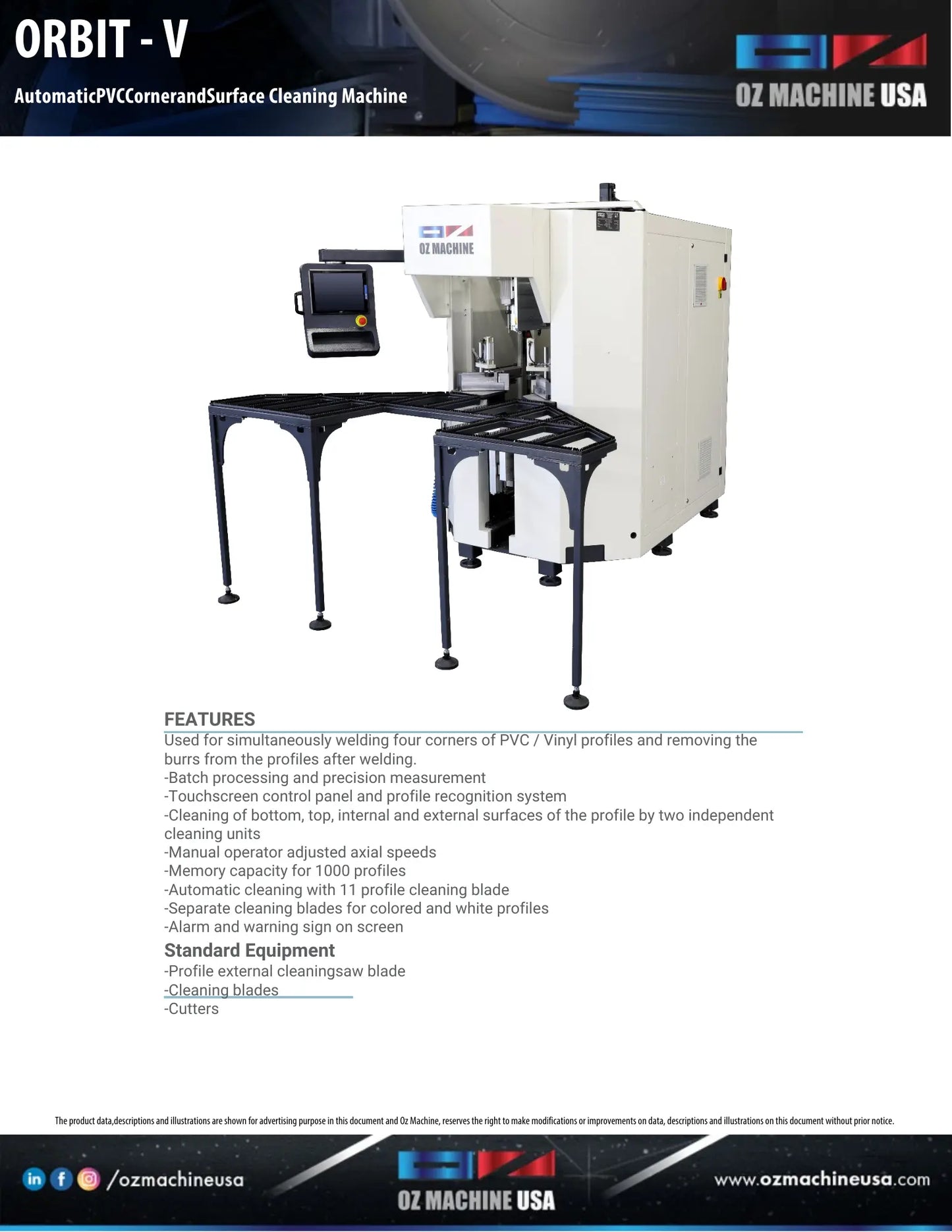 ORBIT - V Automatic PVC Corner and Surface Cleaning Machine OZ Machine USA