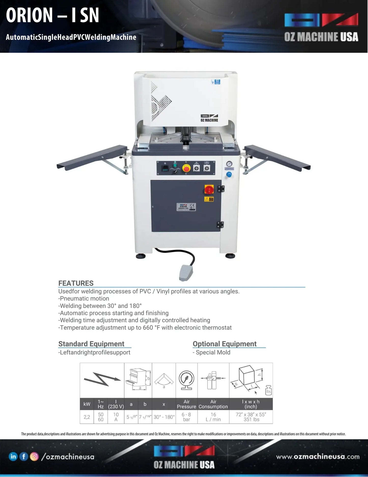 ORION - I SN Automatic Single Head PVC Welding Machine OZ Machine USA