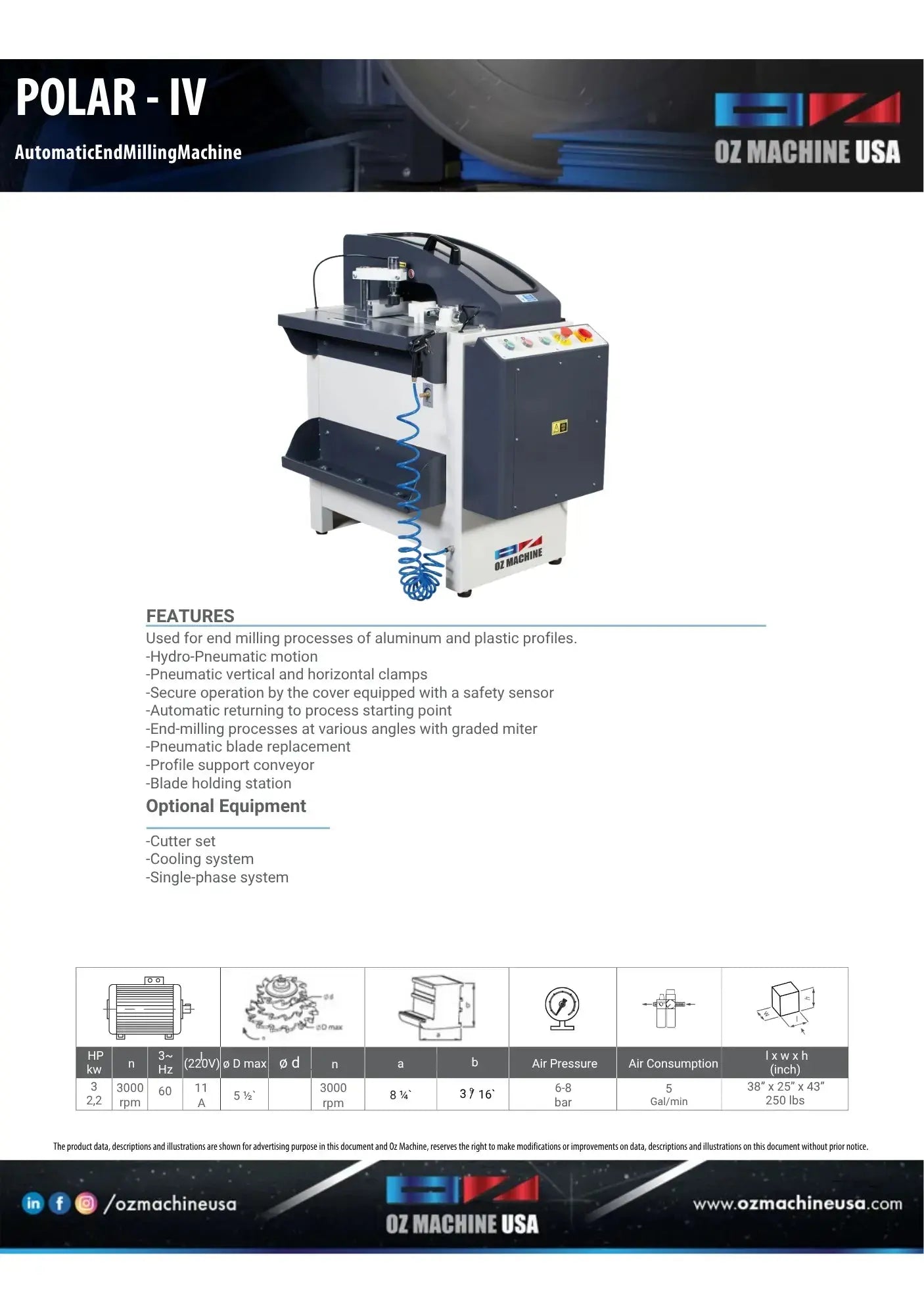 POLAR IV Automatic End Milling Machine OZ Machine USA