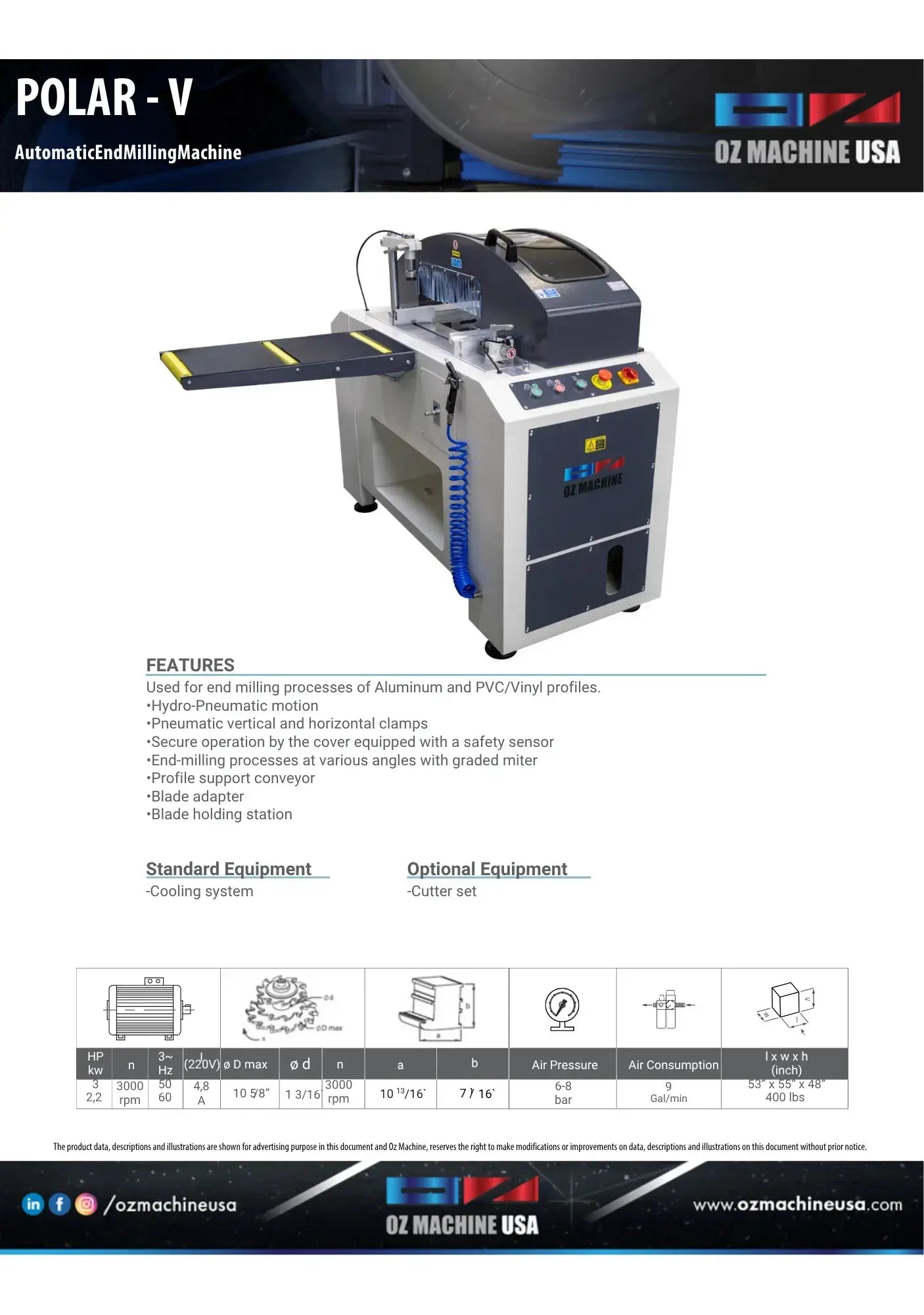 POLAR V Automatic End Milling Machine OZ Machine USA