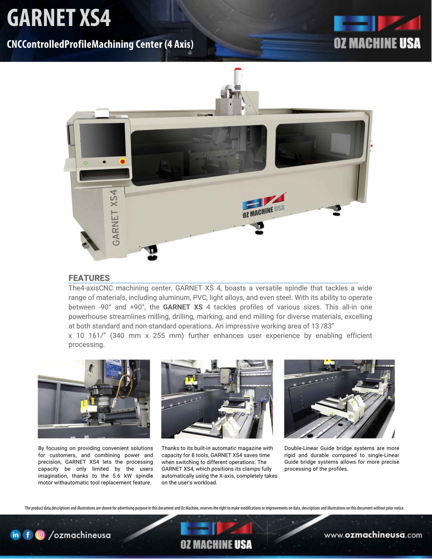 GARNET XS4 CNC Controlled Profile Machining Center (4 Axis)