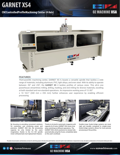 GARNET XS4 CNC Controlled Profile Machining Center (4 Axis)