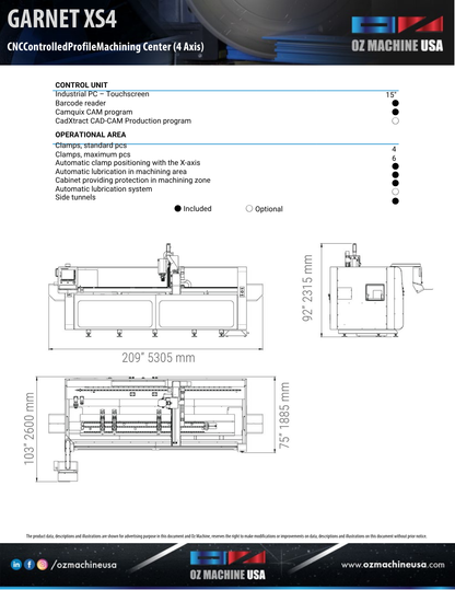 GARNET XS4 CNC Controlled Profile Machining Center (4 Axis)