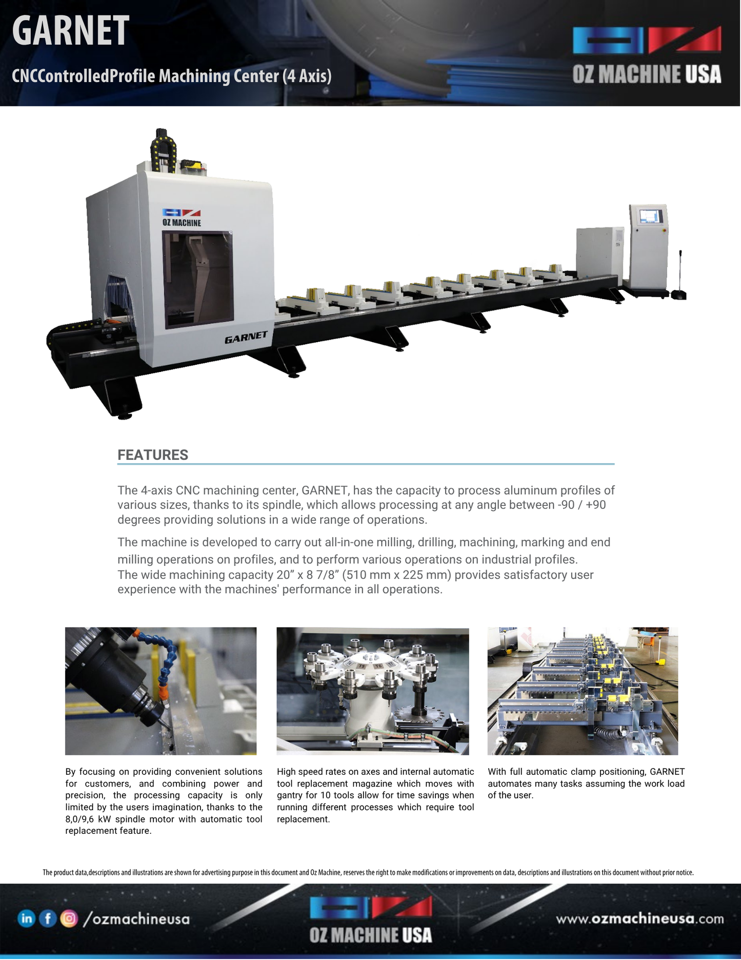 GARNET CNC Controlled Profile Machining Center (4 Axis)