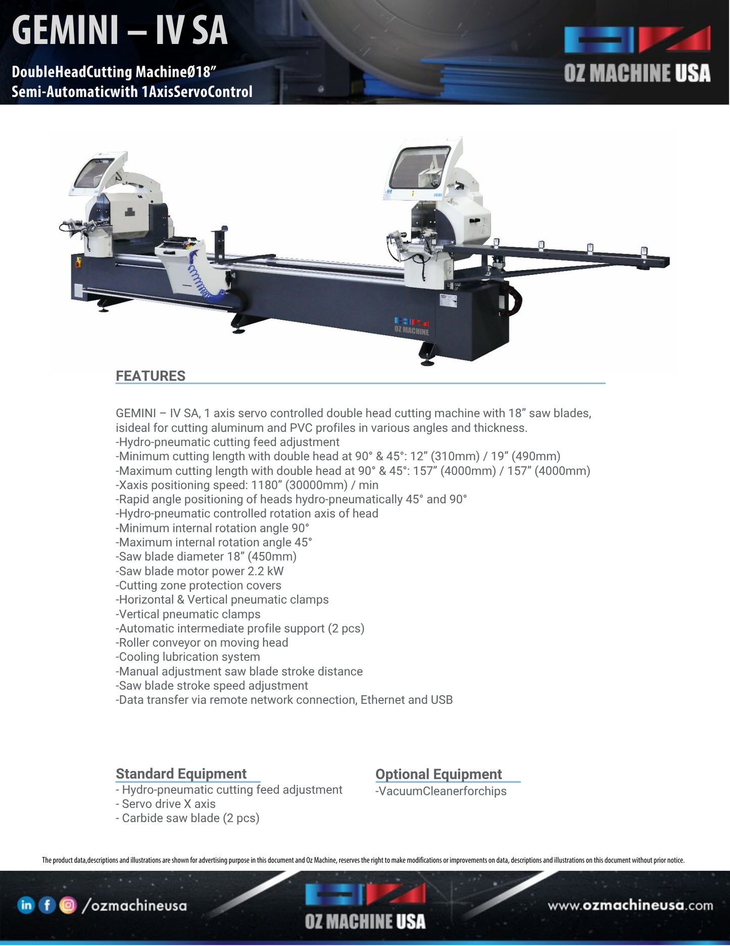 GEMINI - IV SA 18″ Double Head Cutting Machine – Semi-Automatic