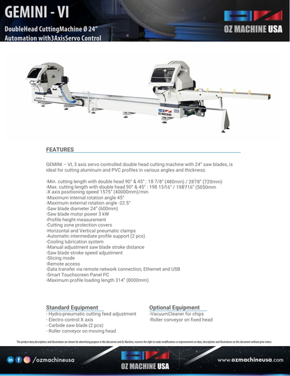GEMINI - VI Double Head Cutting Machine 24″ Blade – Automation with 3 Axis Servo Control