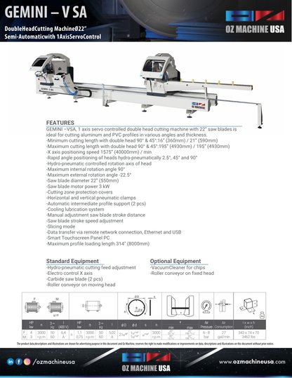 GEMINI - V SA Double Head Cutting Machine 22″ Blade – Semi-automatic with 1 Axis Servo Control