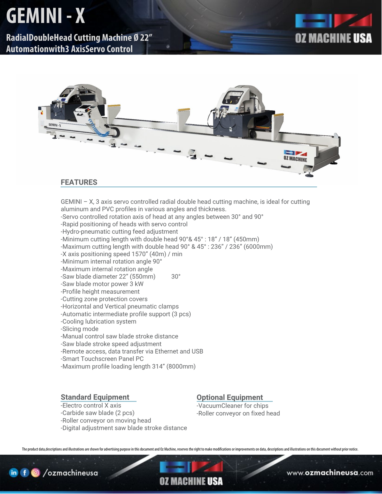 GEMINI - X Radial Double Head Cutting Machine 22″ Blade – Automation with 3 Axis Servo Control