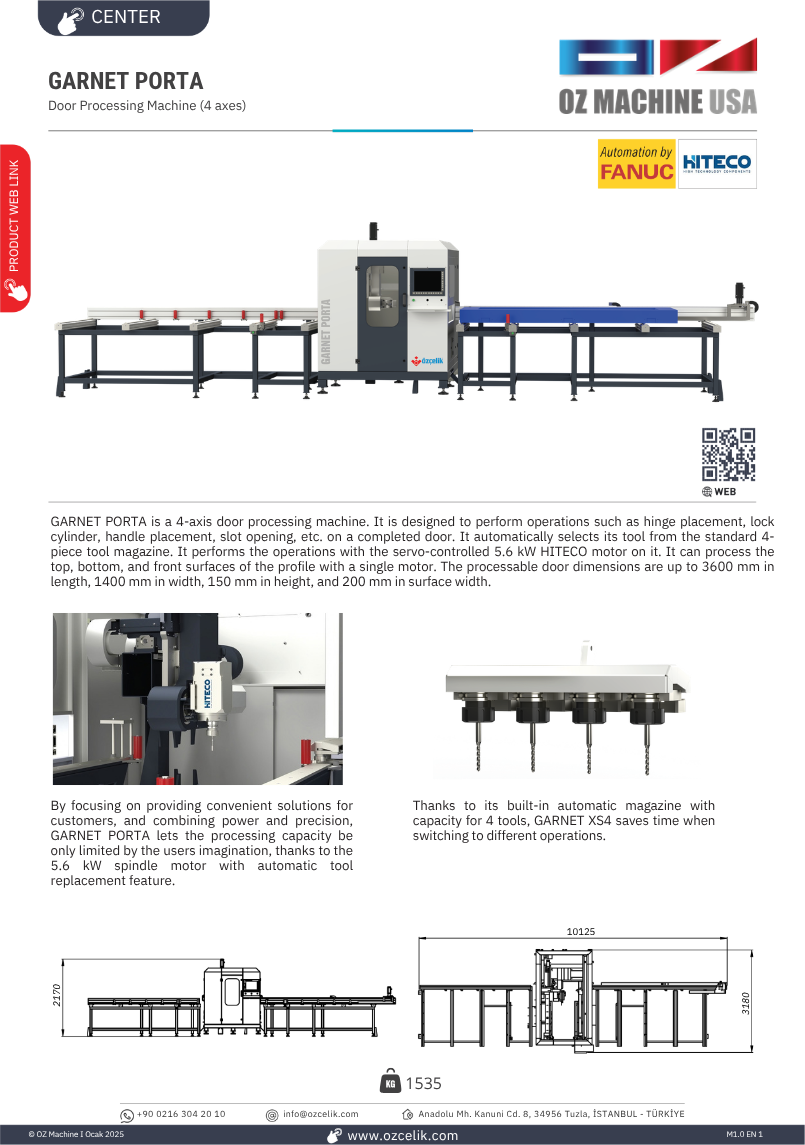 GARNET PORTA Door Leaf Machining Center OZ Machine USA