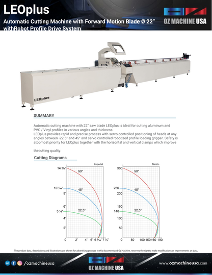 LEOplus Automatic Cutting Machine 22″ with Robot Profile Drive System and 2 Axis Servo Control