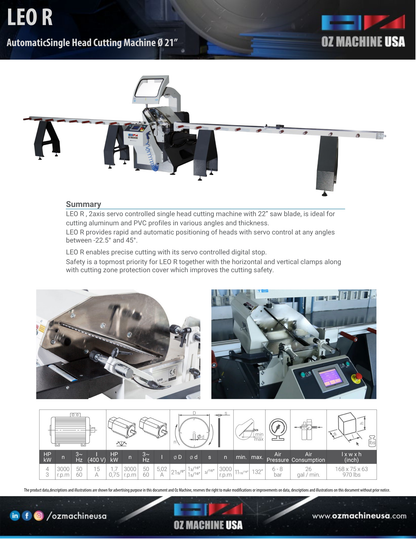 LEO R Automatic Cutting Machine 22″ Blade – 2 Axis Servo Control