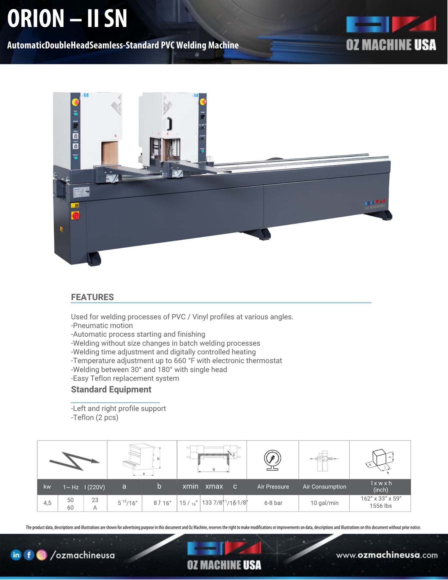 ORION - II SN Automatic Double Head Seamless-Standard PVC Welding Machine
